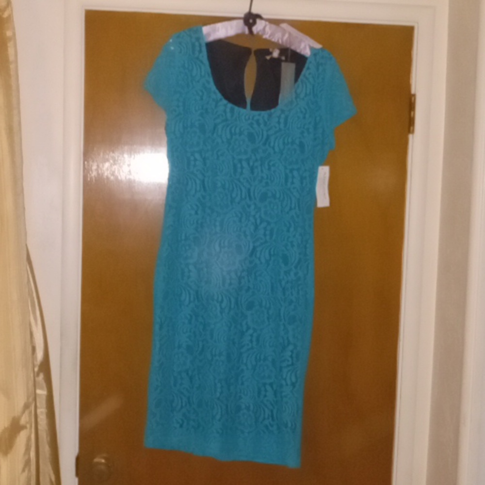 Eva Mendes Teal lace on black lining 10P dress NWT